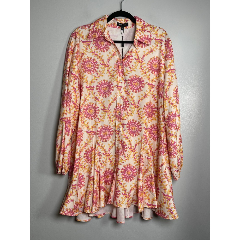 BEULAH STYLE Button Down Shirt Dress O/S One Size Pink Orange NEW Medallion